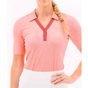 Foray V Neck‎ Henley short sleeve Ladies pink Golf Polo shirt Small NEW